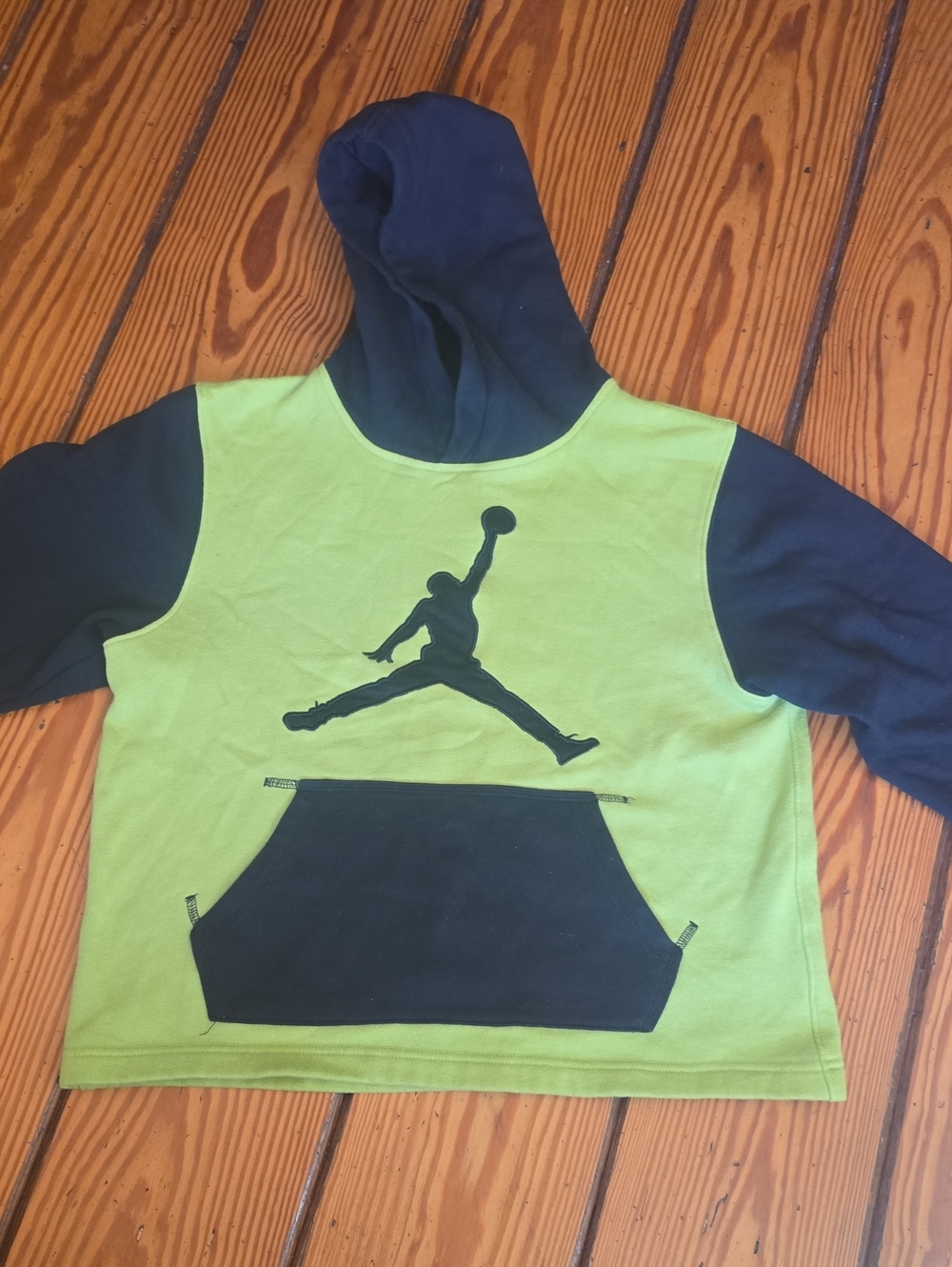 Jordan Green and Black Colorblock Kids Hoodie Large